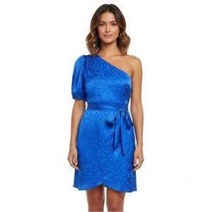 Adelyn Rae One-Shoulder Sz S Puff Sleeve Faux Wrap Satin Mini Dress